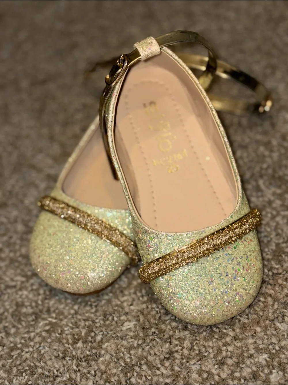 Kids' Gold Glitter Mary Jane Dress Shoes with Sparkle Strap